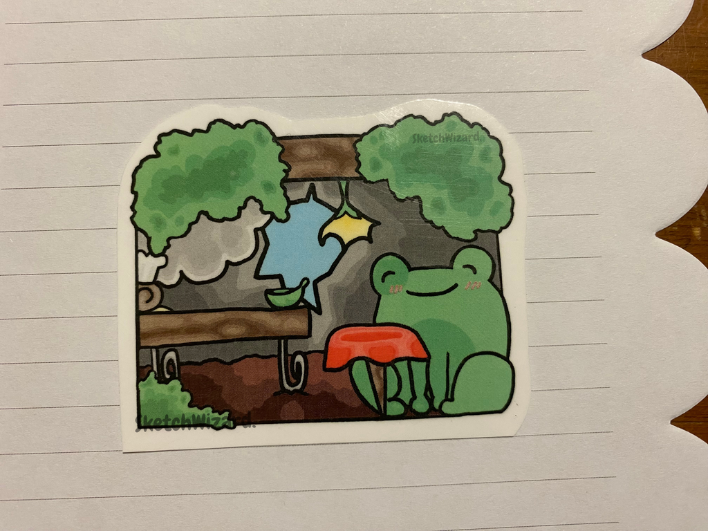 Snail Cafe with Frog Customer Sticker